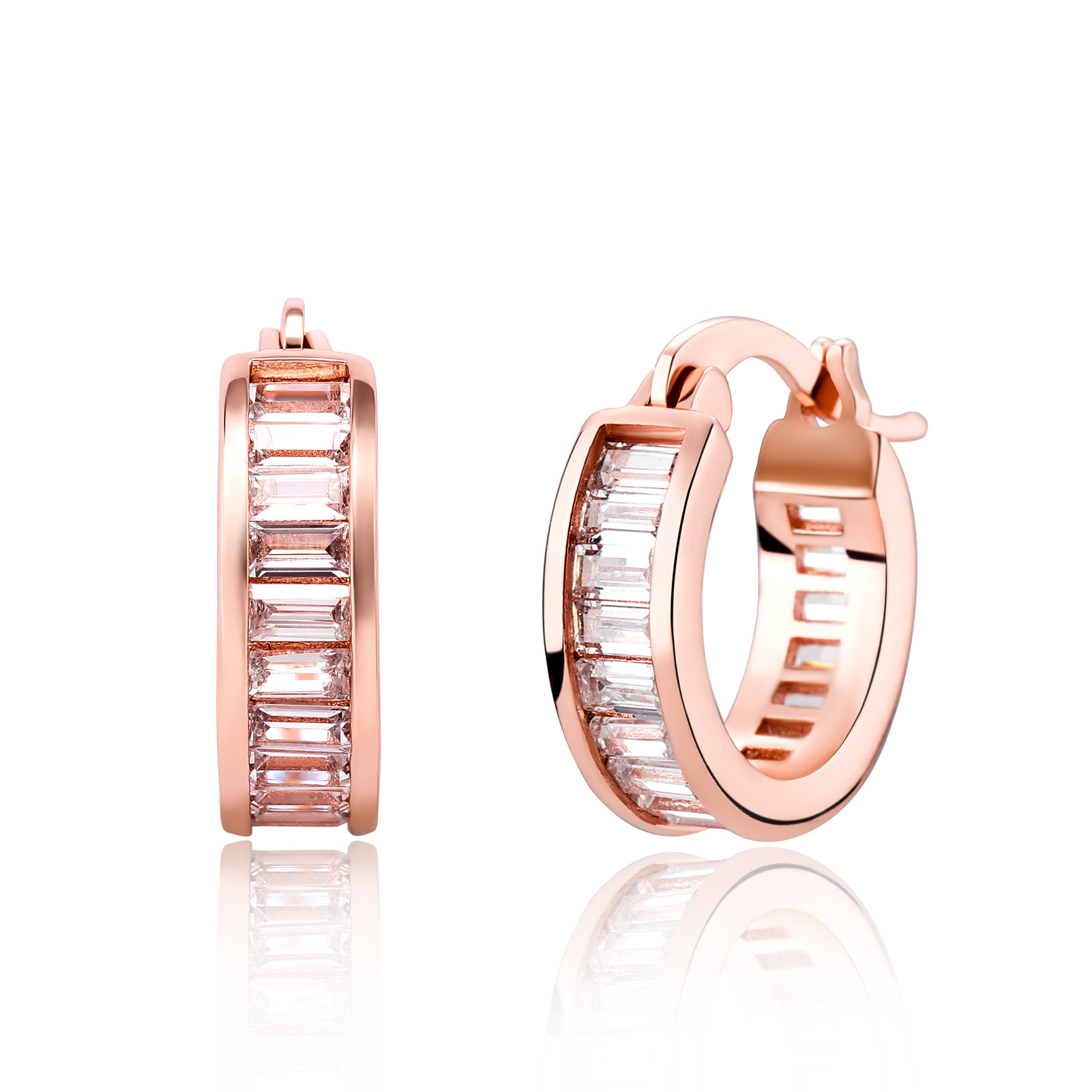 Hip Hop Jewelry Iced Out Ladder Square Row Zircon Hoop Earrings Bling Men Women Diamond Stud Gold Silver Earring