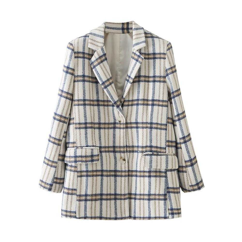 XITIMEAO Women Casual Woolen Coat Blazer Office Lady Plaid Slim Suit Coat Single Breasted Thickening Ladies Blazers 210930