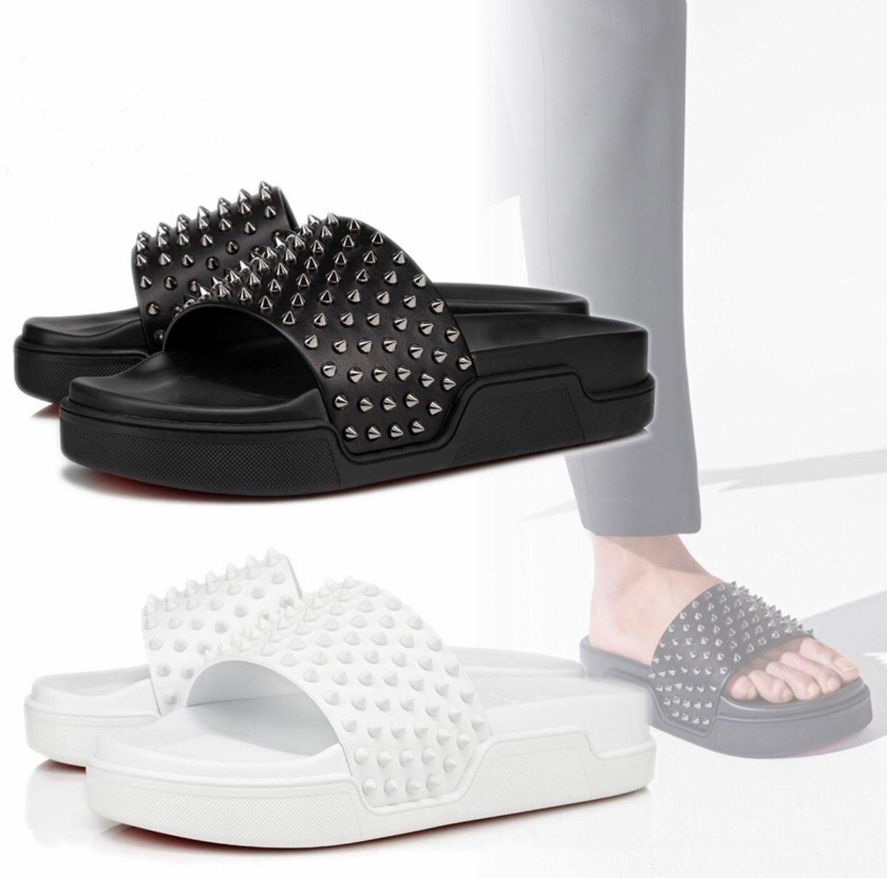 Slippers Summer Causal Men Red Bottom Sandals Spikes Navy Pool Fun Studded Slides Man Beach Slipper Perfect Brand Flip Flops With box, Black
Slippers Summer Causal Men Red Bottom Sandals Spikes Navy Pool Fun Studded Slides Man Beach Slipper Perfect Brand Flip Flops With box, Black