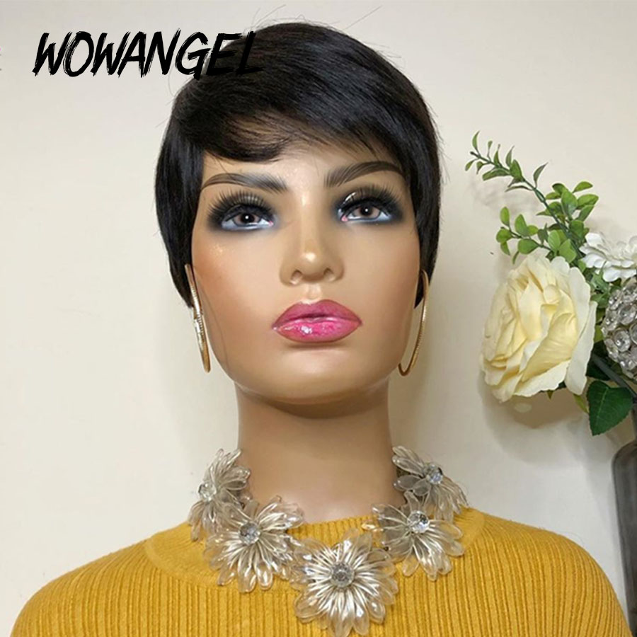 Brazilian Straight Short Human Hair Wigs With Bangs Bob Virgin Pixie Cut Wig For Black Women Daily Cosplay