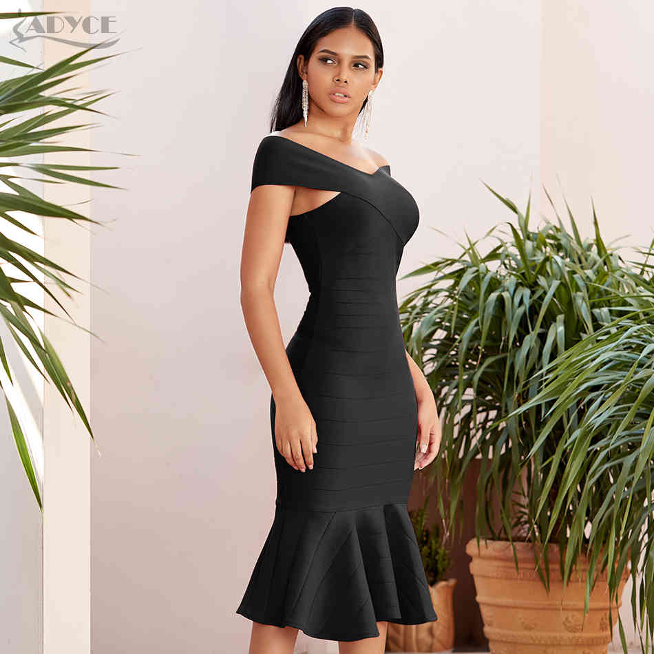 Summer Off Shoulder Bodycon Mermaid Bandage Dress Sexy Short Sleeve Club Celebrity Evening Party Dresses Vestidos 210423