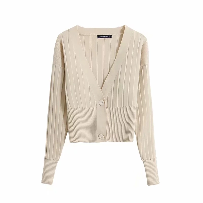 Sexy Neck green Black cardigan sweater women Ribbed Trims Crop casual long sleeve knitted winter clothes 210521