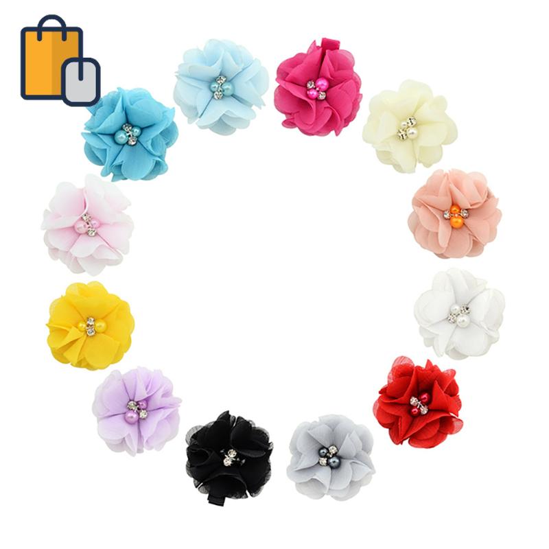 Hair Clips & Barrettes Mini Accessories Baby Solid Chiffon Pearl Flower Born Kids Girls, Golden;silver