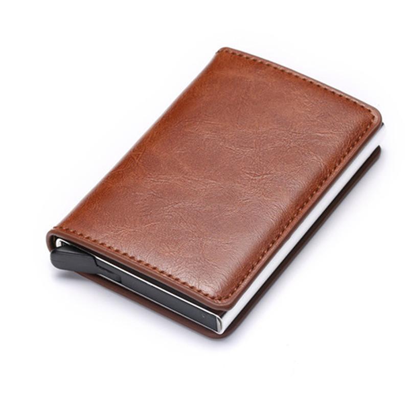 Card Holders 2021 PU Leather Bank Cardholder Case Holder Wallet Men Women Metal Vintage Aluminium Bag Crazy Horse