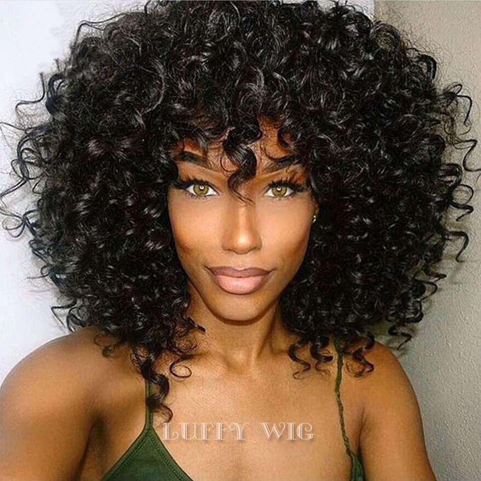 Short Kinky Curly Bob Lace Front Human Hair Wig For Women Glueless 13x4 Synthetic Frontal Closure Wigs With Bangs