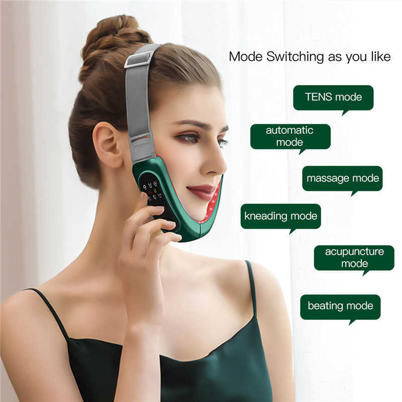 Warm Cold Face Slimming Belt LED Pon Double Chin Reducer Electric Slimmer Shaper Band Light Therapy Acne Wrinkle Remover 210806