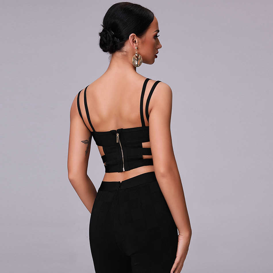 Metal Buckle Camisole Cropped Shirt Women's Short Jacket Black Sexy Hollow Backless Bandage Sleeveless Camisole Solid Color Vest 210625