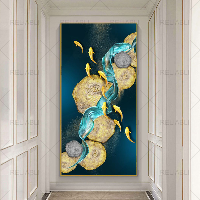 Abstract Koi Picture Canvas Painting Wall Art Feng Shui Fish Posters and Prints Carp Lotus Pond Pictures for Living Room Decor