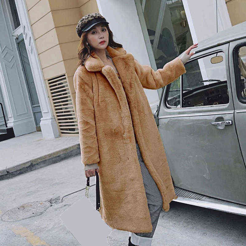 Women Autumn Winter Furry Warm Fur Outerwear Fashion Loose Faux Fur Rabbit Long Jacket Casual Thickened Fur Coat 211123