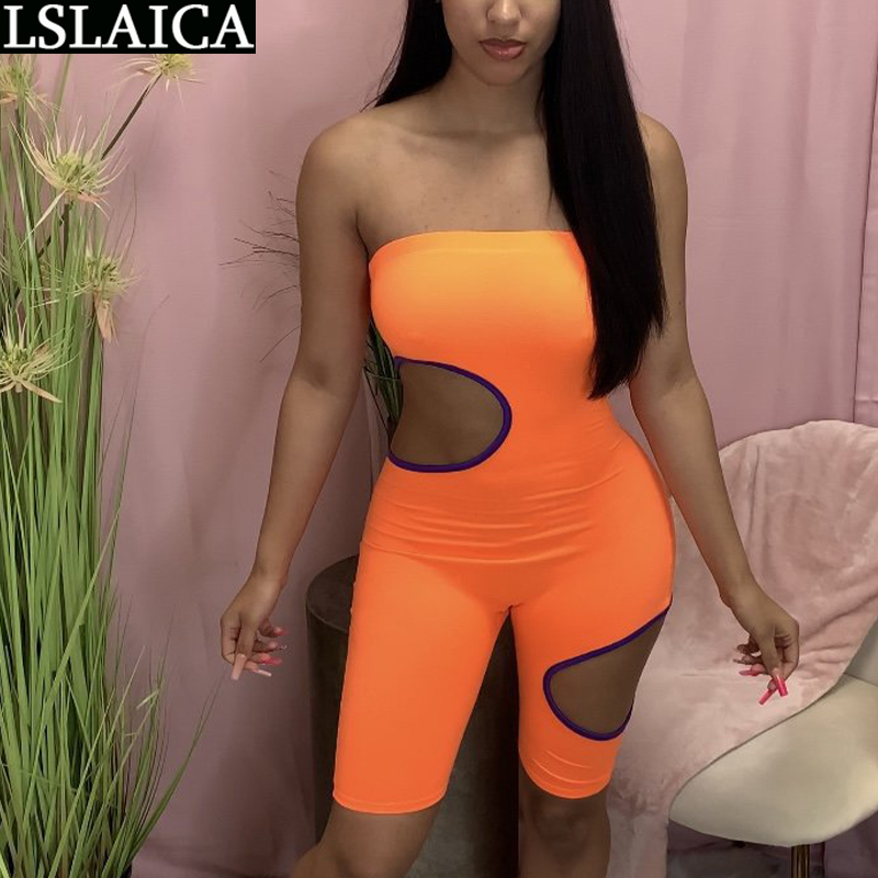 Jumpsuit Women Sleeveless Solid Color High Waist Hollow Out Summer Bodysuit Knitted Casual Sport Fitness Rompers Clothing 210520