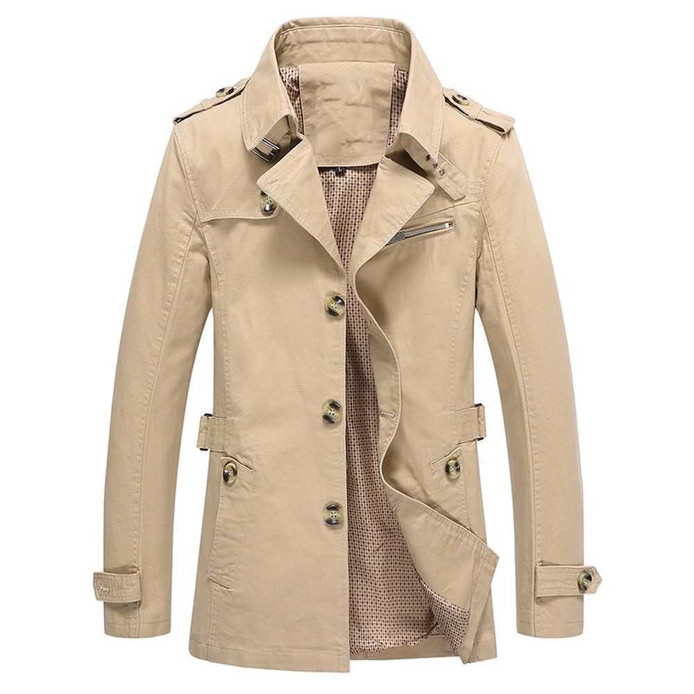 Spring Autumn Smart Casual Business Trench Coat Single Breasted Thin Turn-down Collar Jacket Men Cotton Lightweight Slim 210819