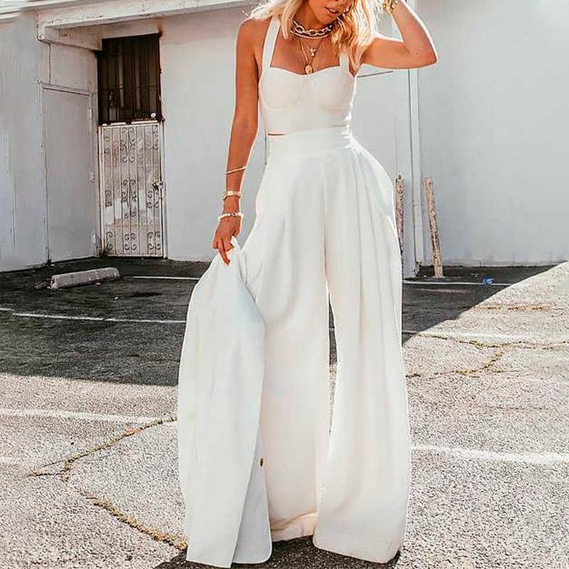 Women Solid Two Piece Pants Sleeveless Cropped Top High Waist Wide Leg Straight 2 Set Loose Casual Elegant Female Summer 2021, White
Women Solid Two Piece Pants Sleeveless Cropped Top High Waist Wide Leg Straight 2 Set Loose Casual Elegant Female Summer 2021, White