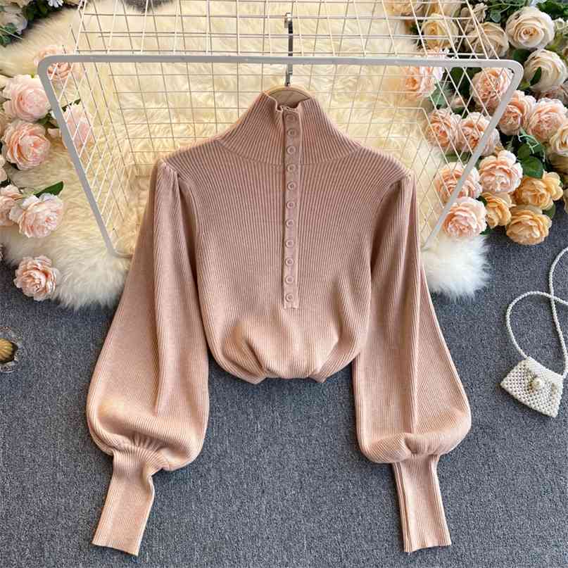 Women's Sweater Turtleneck Long Lantern Sleeve Buttons Decoration Slim Elastic Korean Female Knitted Pullover Sweaters 210603, Black
Women's Sweater Turtleneck Long Lantern Sleeve Buttons Decoration Slim Elastic Korean Female Knitted Pullover Sweaters 210603, Black