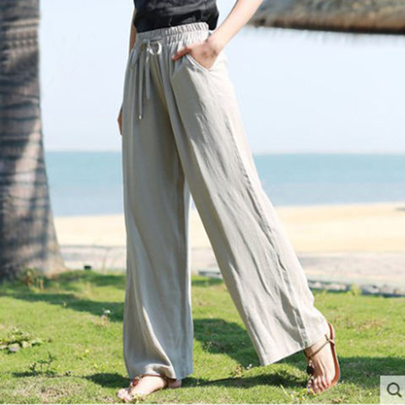 Spring Summer Arts Style Women High Waist Wide Leg Pants 100% linen Loose Casual Top quality Trausers S671 210512