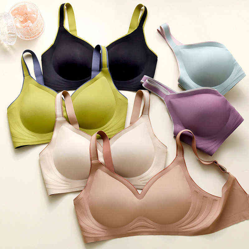 3pcs Color Latex Underwear Gradient Jelly Strap Anti-skipping Bra No Steel Ring Beauty Back For Women 6 Colors Available 211217
