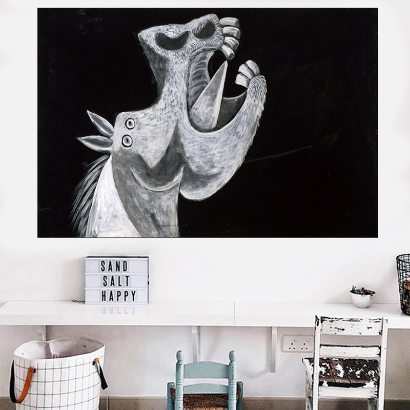 Black White Abstract Cartoon Hippo Head Canvas Painting Wall Art Posters And Prints Wall Pictures For Living Room No Frame