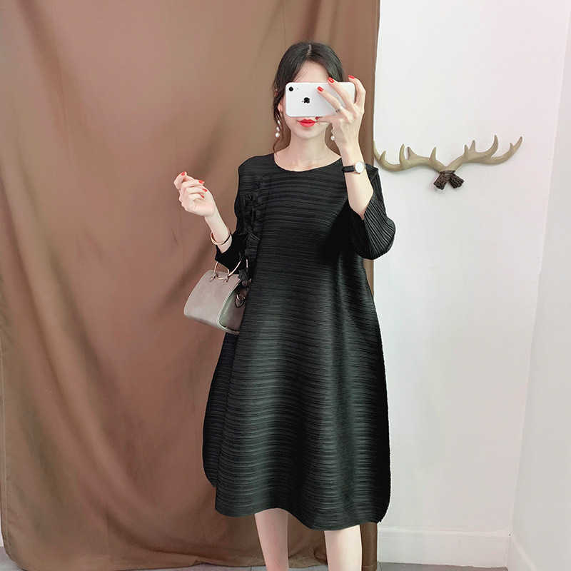 Solid O Neck Loose Oversized Three Quarter Slim Mid Calf Dresses for Women 210615Z