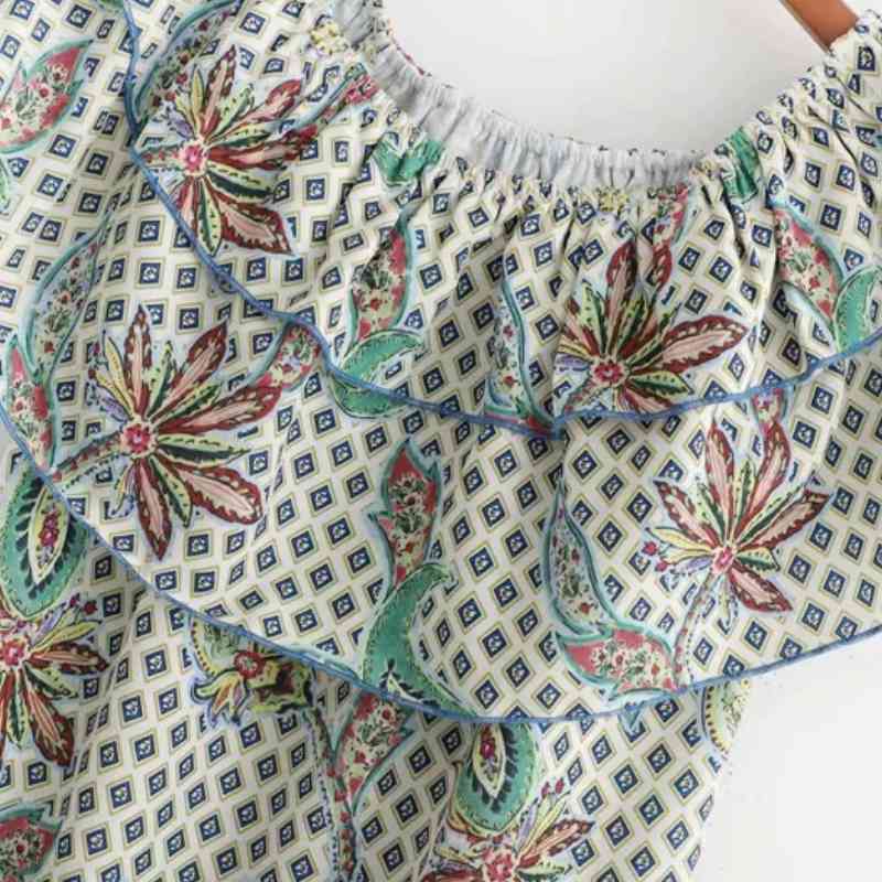 Women Slash Neck Cascading Ruffle Printed Shirt Smock Female Blouse Tops Summer Blusas Mujer S5786 210430