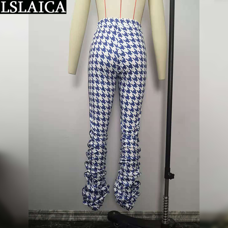 Plaid Pants Skinny Elastic Waist Ruched Elegant Clothes for Women Fashion Arrival Casual Streetwear Pantalones Para Mujer 210515