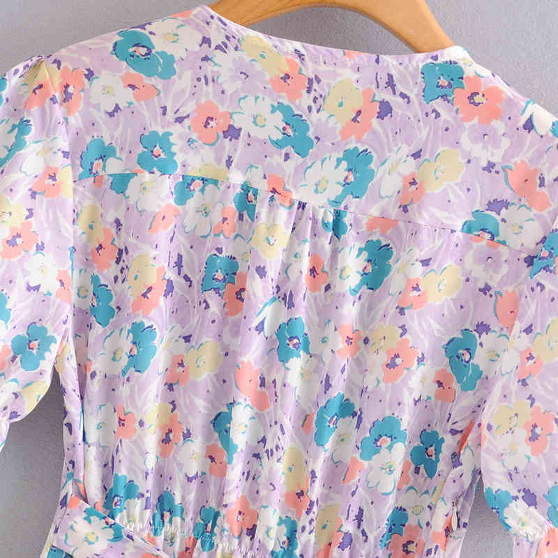 beauty French Fashion Casual Floral Print Midi Dress Women Holiday Chic Single-breasted Bow Tie Summer Dresses 210514