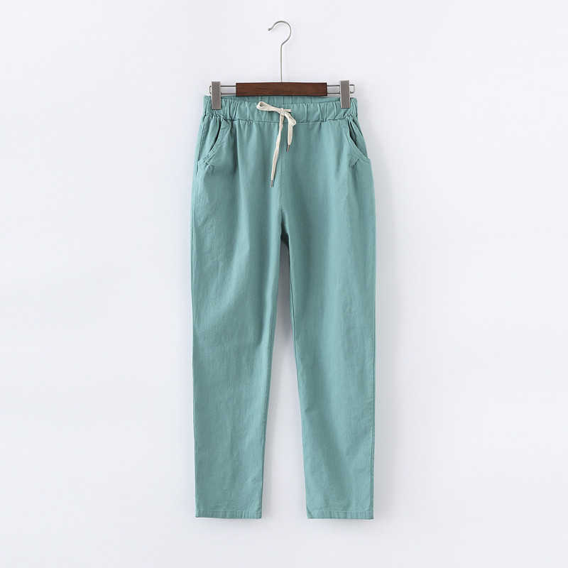 Candy Colors Summer Pants Women Lace Up Pantalon Femme Cotton Linen Sweatpants Casual Harem Ladies Trousers C5212 211115