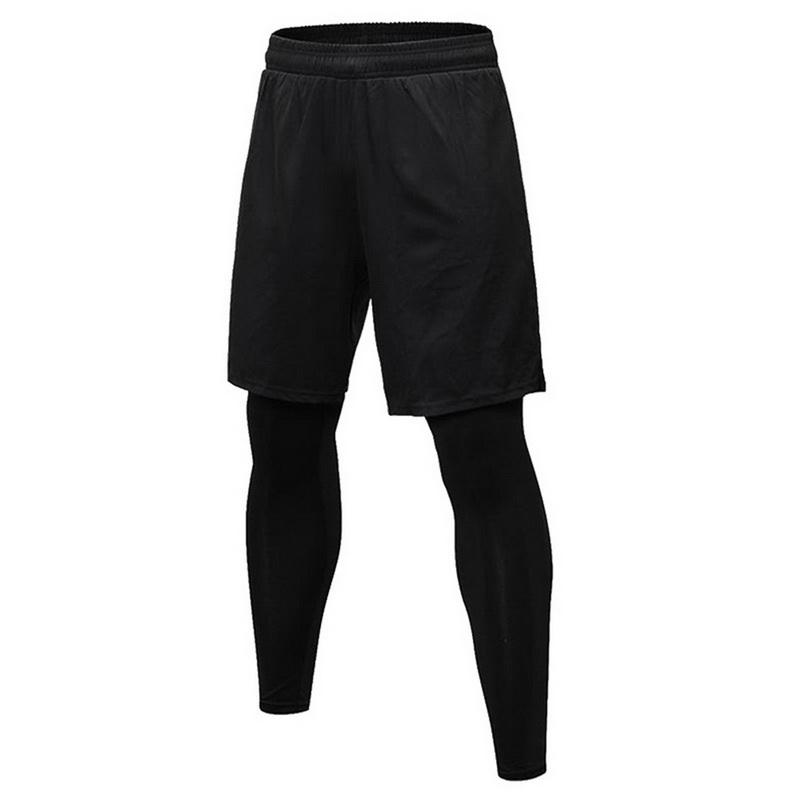 Two Piece Compression Pants Men Shorts+Leggings Sportswear Gym Fitness Tigs Sports Trouser Breathable Running Men's Shorts