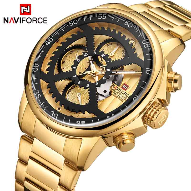 NAVIFORCE Men Fashion Sports Watches Gold Quartz 24 Hours Clock Male Top Luxury Brand Waterproof Army Military Wrist Watch 210608, 2219l-bsw
NAVIFORCE Men Fashion Sports Watches Gold Quartz 24 Hours Clock Male Top Luxury Brand Waterproof Army Military Wrist Watch 210608, 2219l-bsw