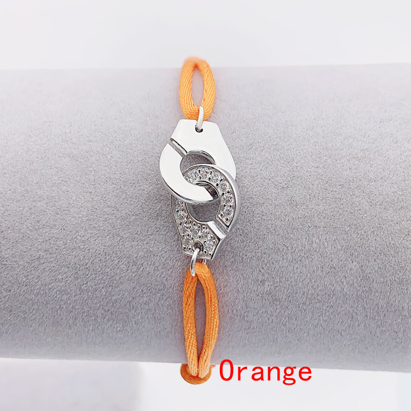 100% 925 Sterling Silver Handcuffs Bead Color Ribbon Rope Bracelet Adjustable For Men Women Couple Menottes Bangle Gift Jewelry