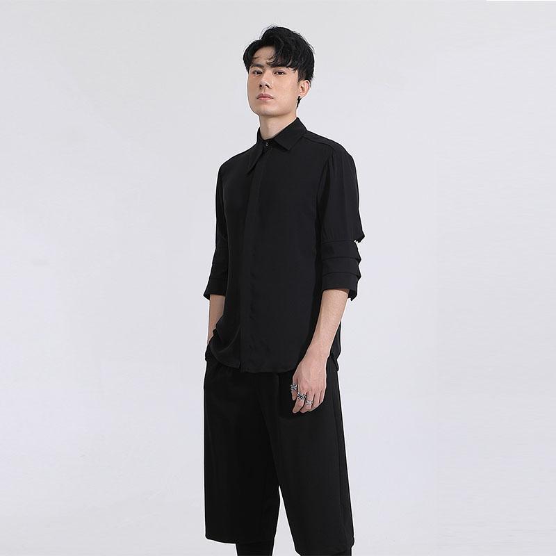 Summer Dark Department Of Personality Holes In The Three-dimensional Cut Stitching Slim Short-sleeved Shirt Man Men's Casual Shirts