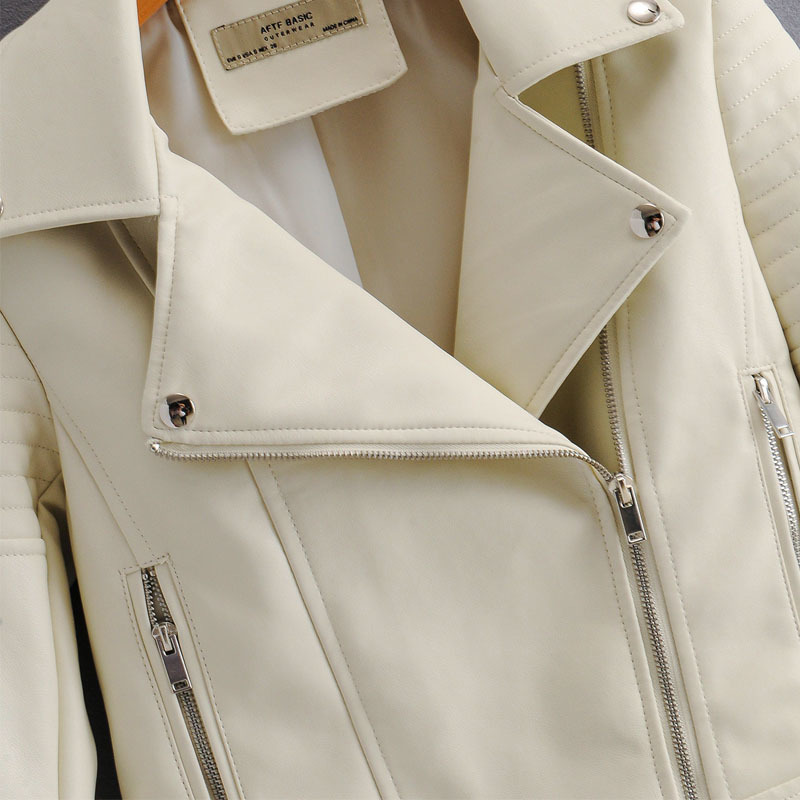 PU Slim Lapel Long Sleeve Fashion Chic Korean Motorcycle Female Coat Harajuku Simple Zipper Women's Jacket Tops 210507