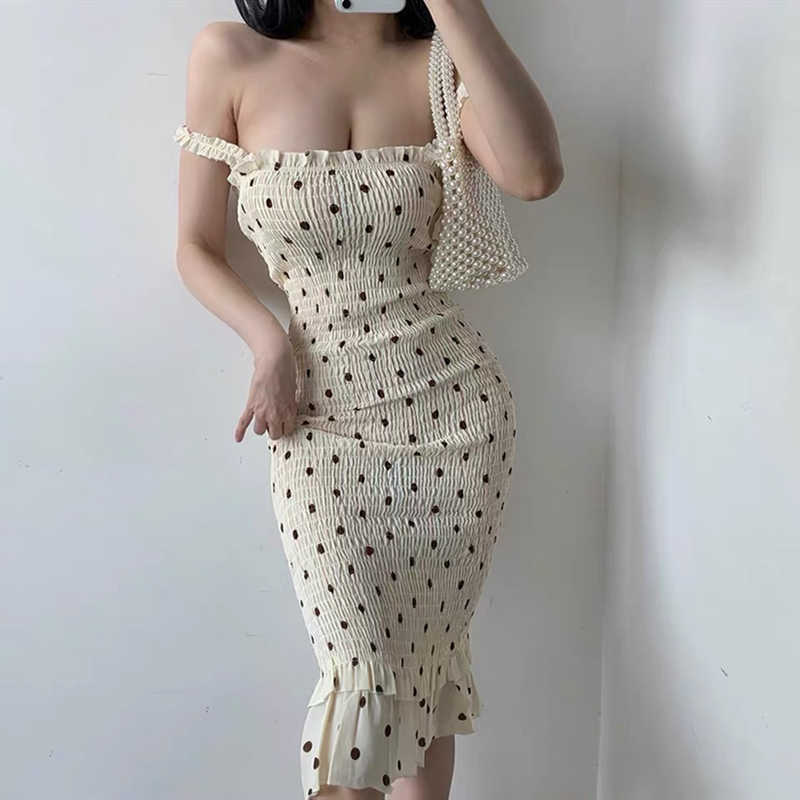 Summer pastoral storm point strap dress strapless sleeveless slim waist fishtail dress Midi dress chiffon 210630