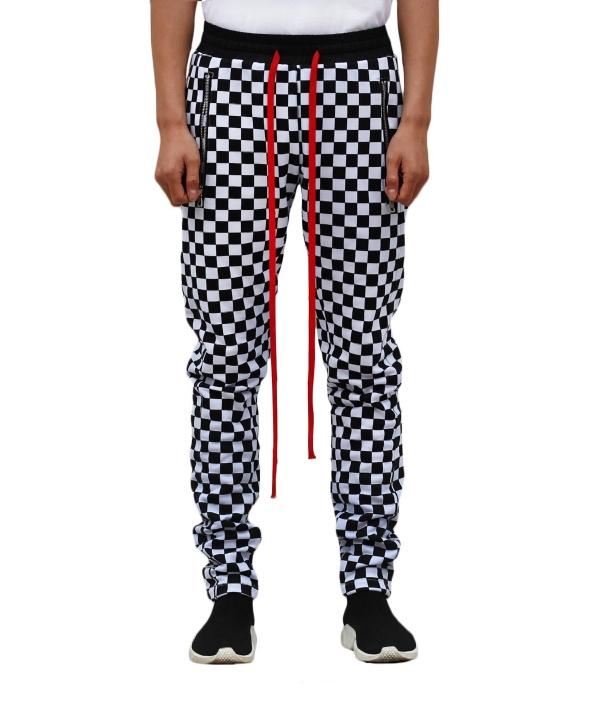 White Black Plaid Joggers Pants Men Hip Hop Retro Checkered Slim Fit Women Streetwear Ankle Zip Skinny Sweat Male Men's