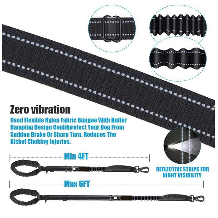 6FT Heavy Duty Dog Leashes 2 Padded Handles No Pull for Shock Absorption with Car Seat Belt Strong Bungee Reflective Training Walking Dogs Leash