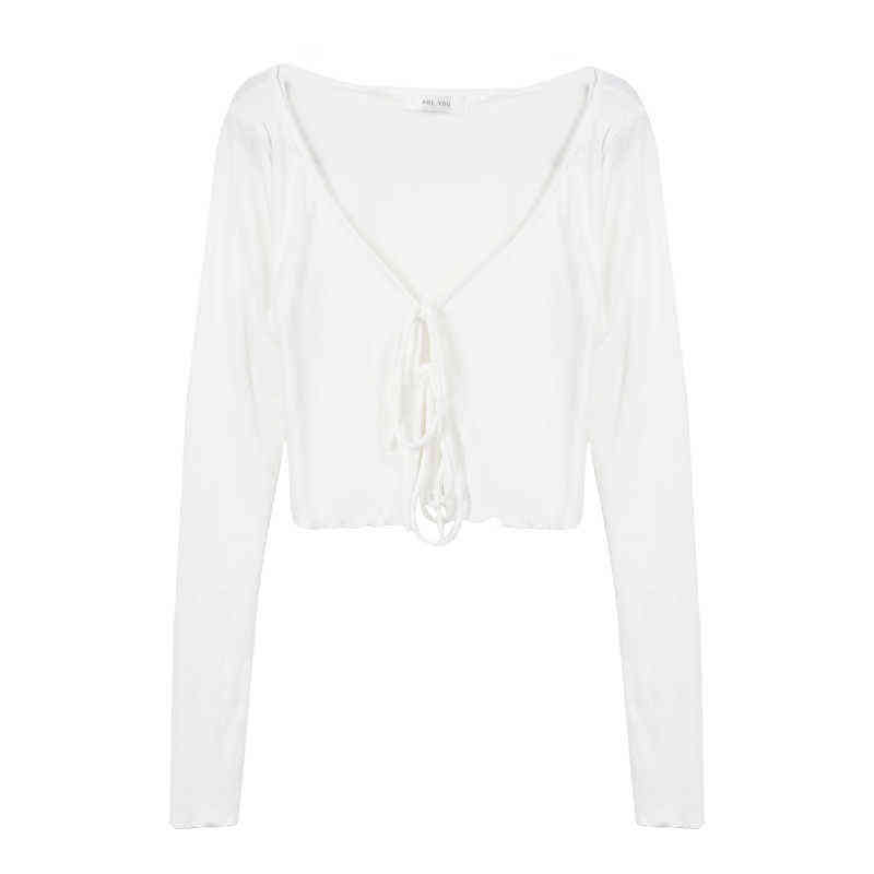 Sunscreen Short Strap V-neck Knitted Top Women's Summer Autumn Viscose Fiber Small Cardigan Thin long-sleeved Cardigan 211117