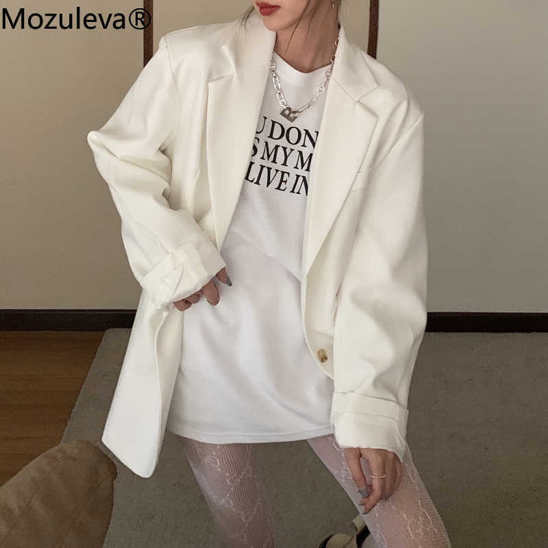 Mozuleva Chic Loose Amrygreen Women Blazer Spring Summer Single Breasted Female Suit Jacket Full Sleeve Oversize Outwear 210930
