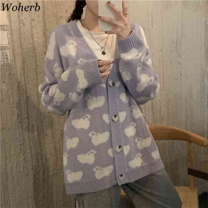 Cardigan Women Retro Jumper Top Harajuku Kawaii Cartoon Animal Sweater Coat Knitted Fashion All-match Cute Cardigans 210519