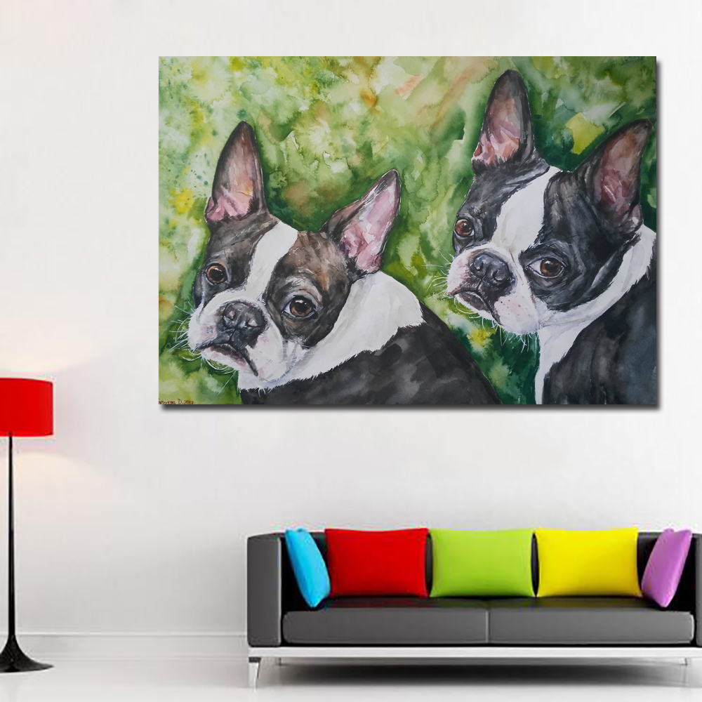 Boston Cute Sweet Dog Painting Wall Art Print Canvas Painting For Kids Room Decor Animal Picture Unframed