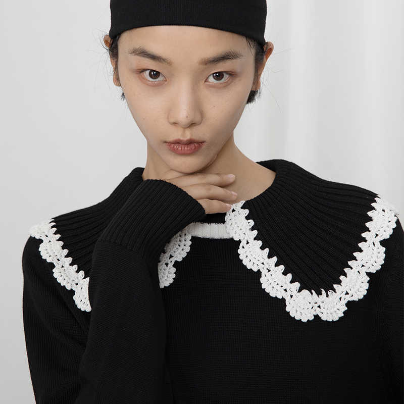 Doll Took Collar Sweater Woman Long-sleeved Loose Han Edition Sweet Autumn Fund 210914