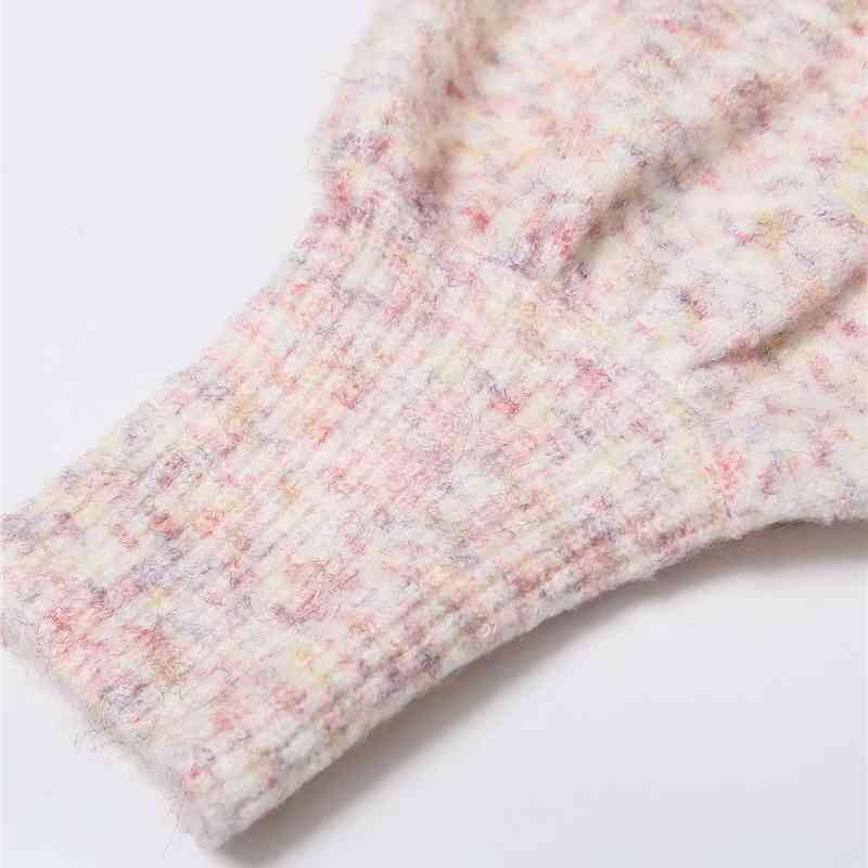 Elegant Women Pink Sweaters Fashion Ladies O-Neck Button Knitted Coats Streetwear Female Chic Lantern Sleeve Cardigan 210430