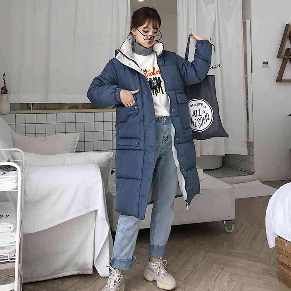 Women Winter Thick Stand Neck Zipper Long Parka Causal Solid Color Pocket Warm Jackets Wadded Coats Outwear 210428