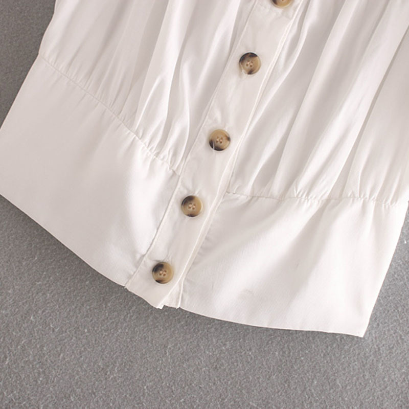 summer sexy high waist square collar shirt waist short temperament shirt women White single-breasted solid color female 210507