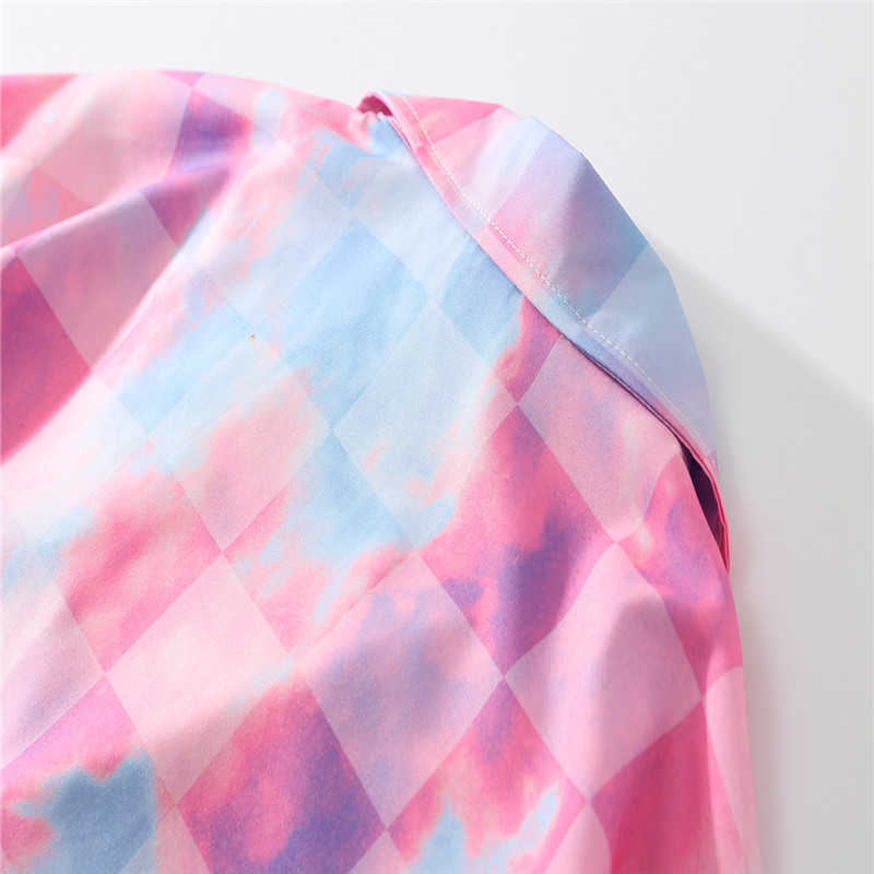 Pink Plaid Polo Shirt Men Women Summer Turn-down Collar Thin Material Beach Shirts 210603