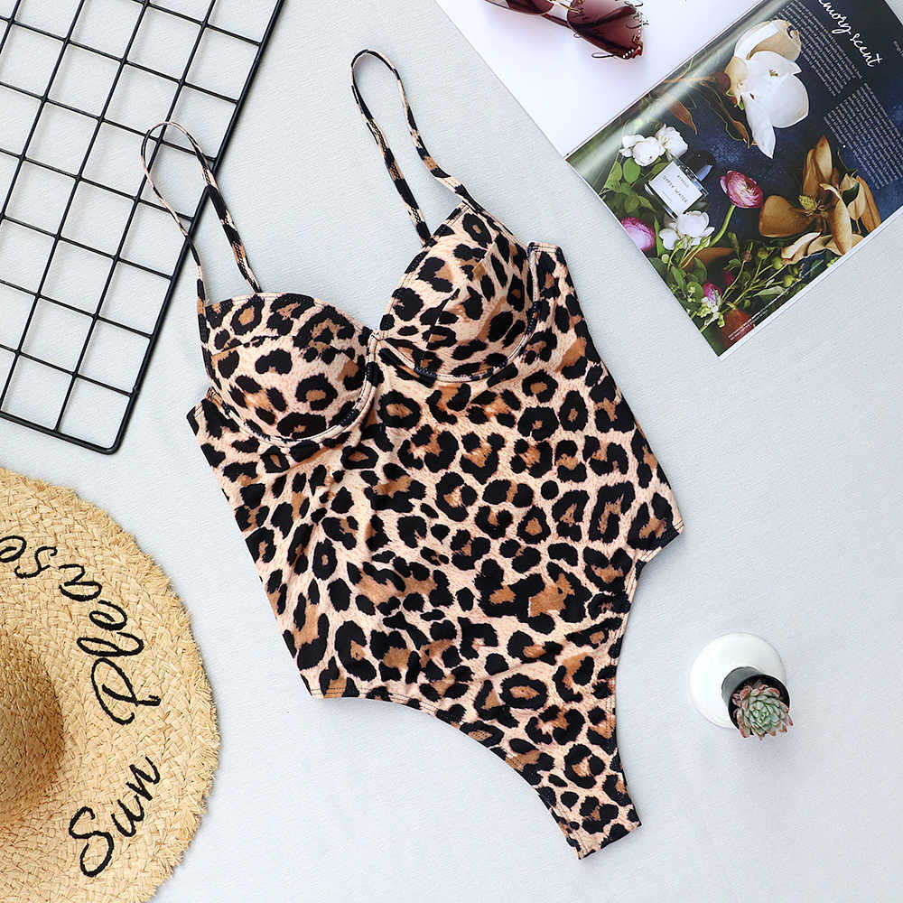 Women Push Up Swimwear Swimsuit Female Bather Leopard Printed Bathing Suit Swim Lady Monokini 5222 210625