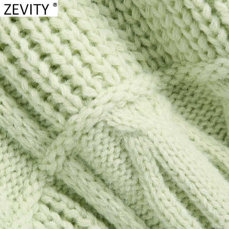 Zevity Women Fashion V Neck Patchwork Cardigan Knitting Sweater Female Chic Long Sleeve Diamond Buttons Casual Outwear Tops S566 210603