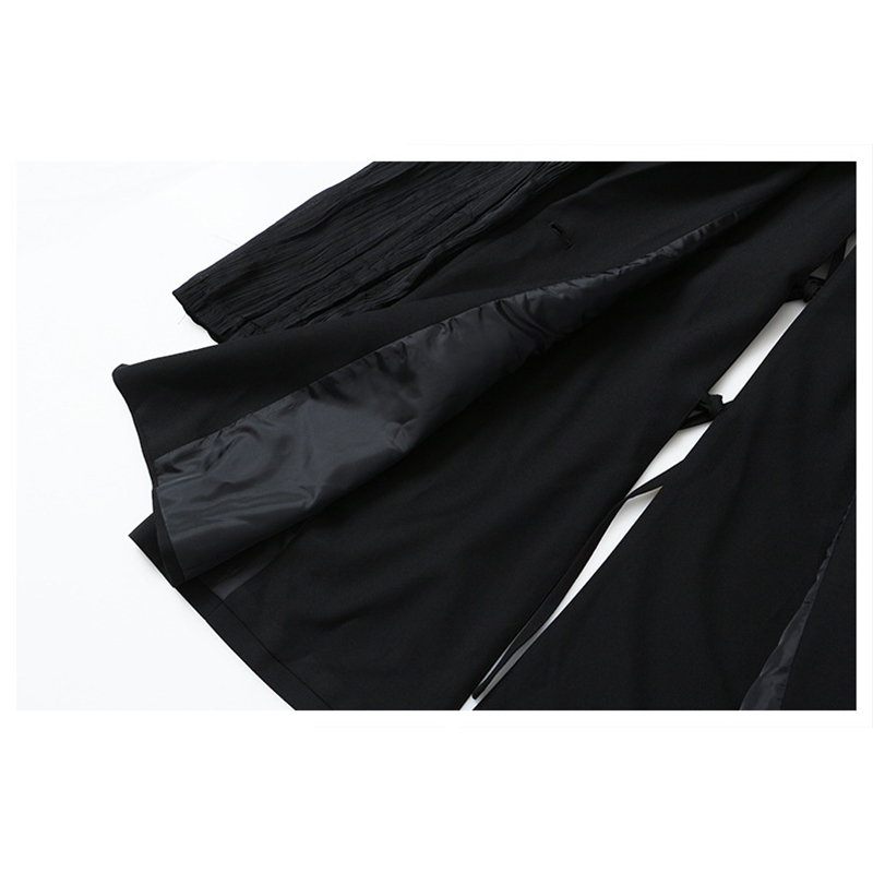 DEAT New Spring And Summer Fashion Casual Button Loose Back Open Back Lace Up Pleated Sleeve Blazer Coat Women SH640 210428