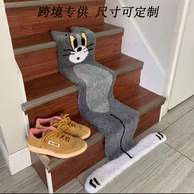 Tom Cat Carpet Special Shaped Thick Imitation Cashmere Animation Creative Design Staircase Mat