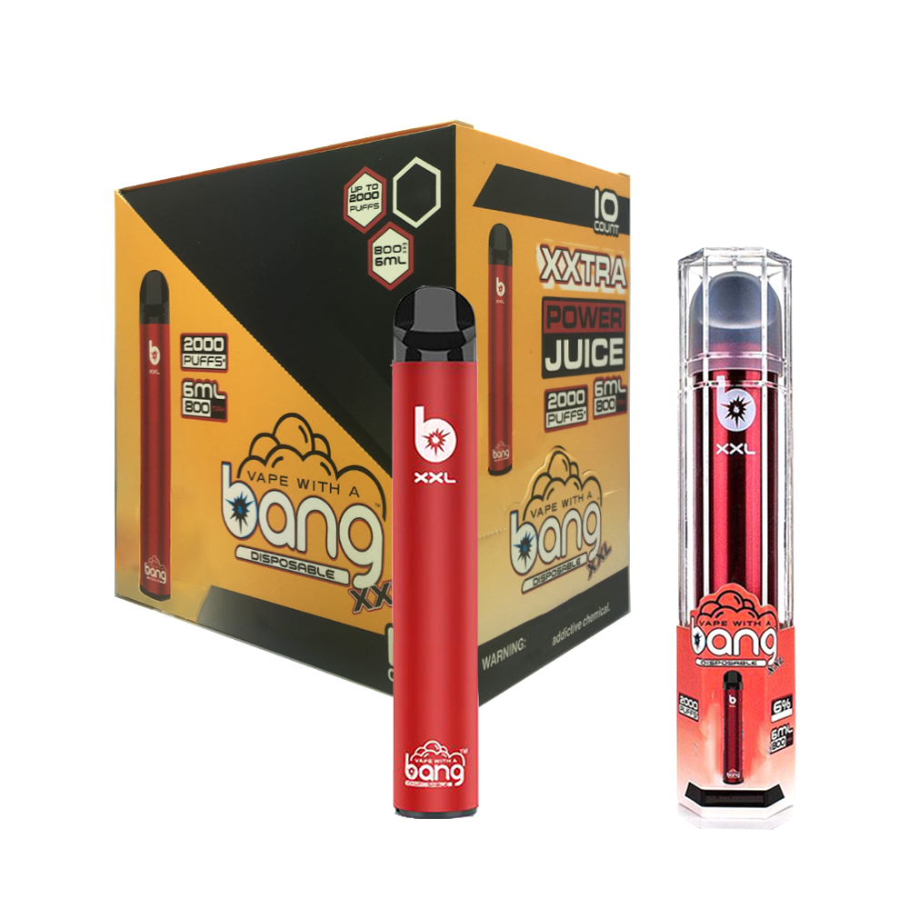 bang XXL 2000 puffs kit disposable vape puff e cigarette device 12 colors vaporizer pen Pre-filled pods 6ml 800mah 12 colours wholesale
bang XXL 2000 puffs kit disposable vape puff e cigarette device 12 colors vaporizer pen Pre-filled pods 6ml 800mah 12 colours wholesale