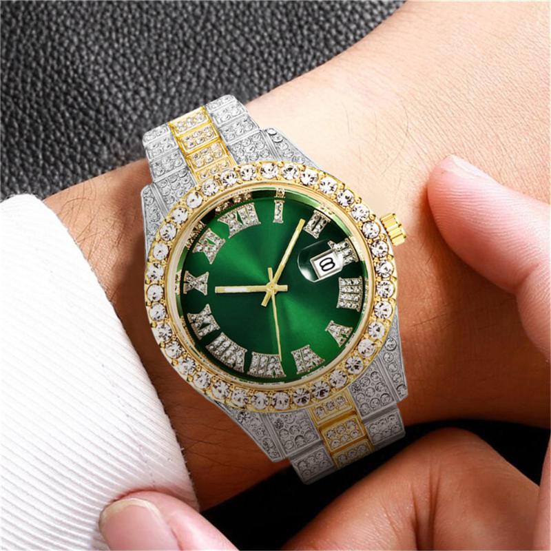 Wristwatches Men's Steel Band Quartz Watch Hip Hop Business Calendar Full Rhinestone, Golden blue
Wristwatches Men's Steel Band Quartz Watch Hip Hop Business Calendar Full Rhinestone, Golden blue