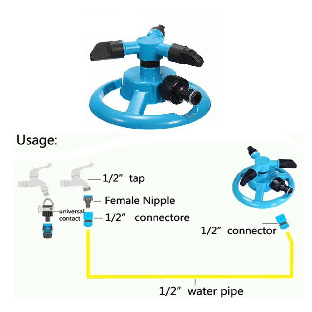 Rotary garden sprinkler 3-arm automatic mounting hose garden sprinkler lawn irrigation system spinning 360 degrees