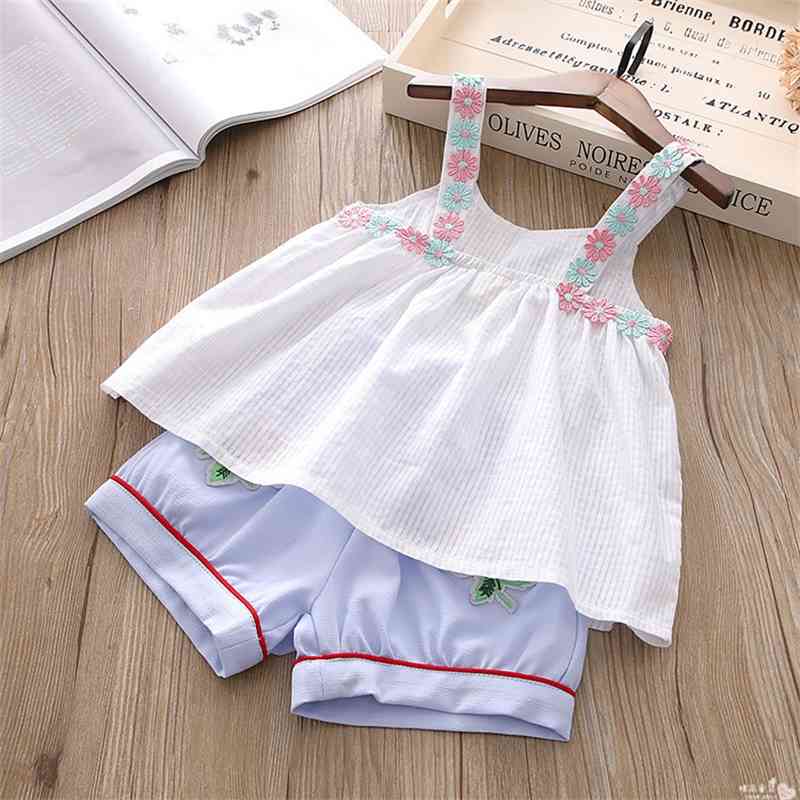 Casual Girls' Clothes Summer Set Children's Sling Print Vest Top + Shorts Two-piece Kid Suit 210515